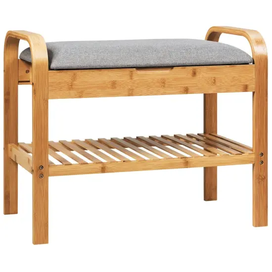 Shoe Rack Bench Bamboo with Storage Shelf -Natural {1}
