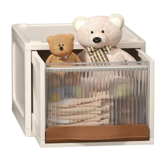 16.5L Stackable Storage Bin Plastic Drawer with Lid Closet Organizer Two Ways Opening Storage Box White {1}