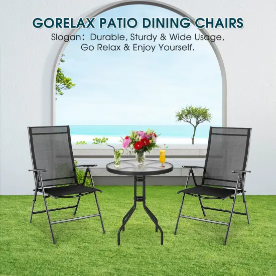 Set of 2 Adjustable Portable Patio Folding Dining Chair Recliner -Black {3}