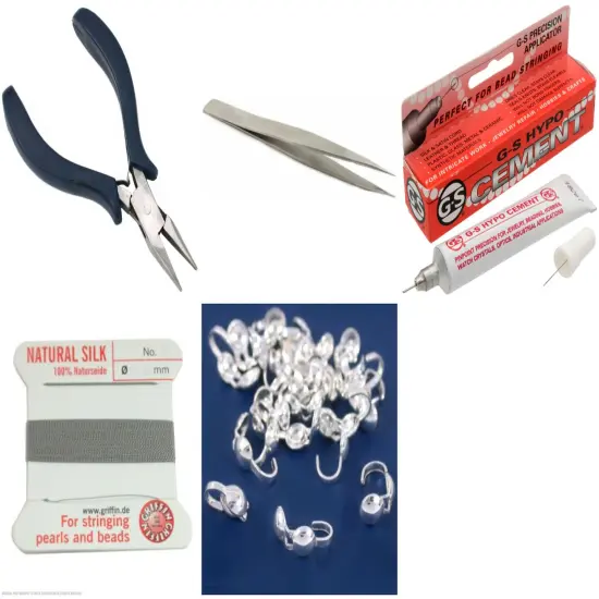 Bead Tip Kit - Pliers, Tweezers, Cement, Grey Bead Cord #6 & 25 Bead Tips {1}