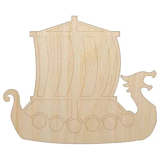 Viking Dragon Longship with Striped Sail Unfinished Wood Shape Piece Cutout for DIY Craft Projects {7}