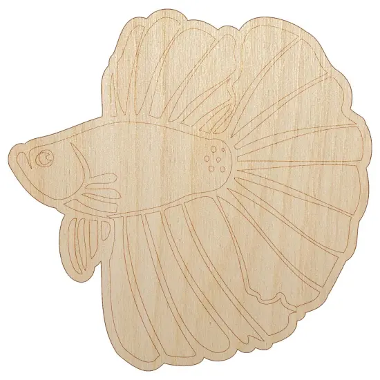 Siamese Fighting Fish Betta Splendens with Large Fins Unfinished Wood Shape Piece Cutout for DIY Craft Projects {7}