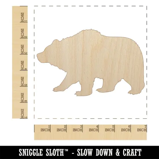 Fuzzy Grizzly Bear Silhouette Unfinished Wood Shape Piece Cutout for DIY Craft Projects {1}