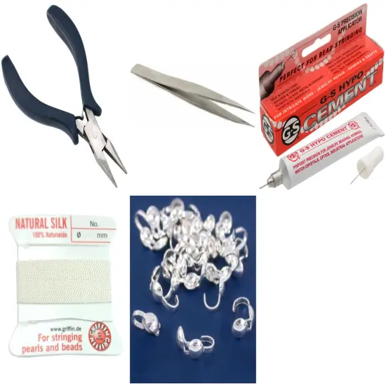 Bead Tip Kit - Pliers, Tweezers, Cement, White Bead Cord #1 & 25 Bead Tips {1}