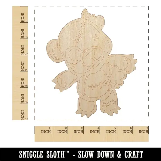 Creepy Spooky Stitched Teddy Bear Horror Unfinished Wood Shape Piece Cutout for DIY Craft Projects {1}