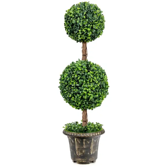 Costway 36'' Artificial Topiary Double Ball Tree Indoor Outdoor UV Resistant {1}