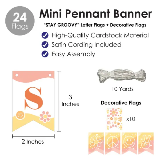 Big Dot of Happiness Stay Groovy - Boho Hippie Party Mini Pennant Banner - Stay Groovy {6}
