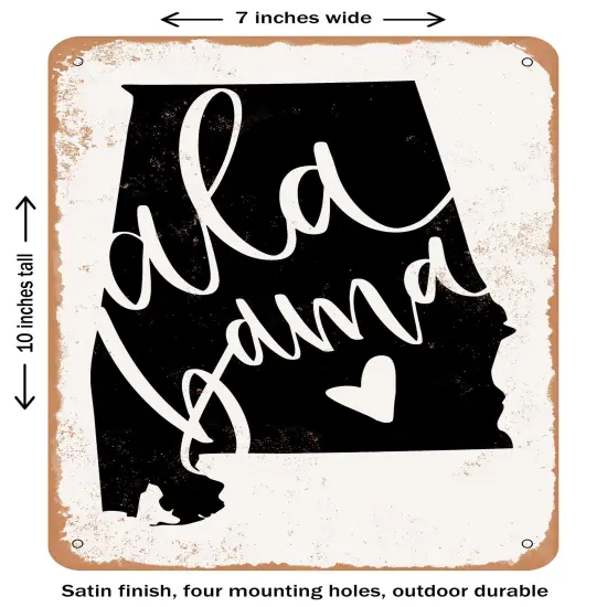 DECORATIVE METAL SIGN - Alabama Heart- Vintage Rusty Look {2}