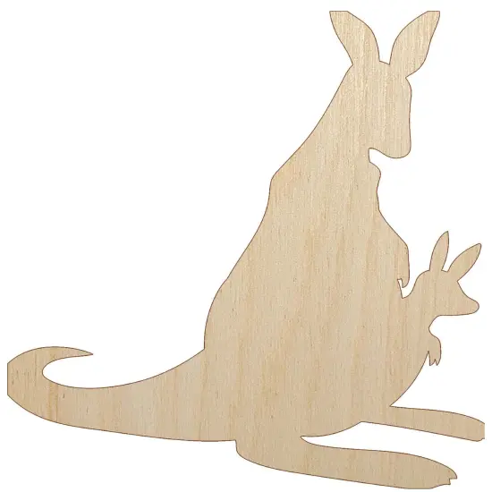 Mother Kangaroo with Baby Joey in Pouch Silhouette Unfinished Wood Shape Piece Cutout for DIY Craft Projects {7}