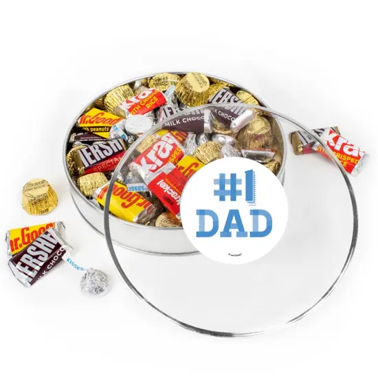 Father's Day Chocolate Gift Tin - Plastic Tin with Candy Hershey's Kisses, Hershey's Miniatures & Reese's Peanut Butter Cups By Just Candy - #1 Dad {1}