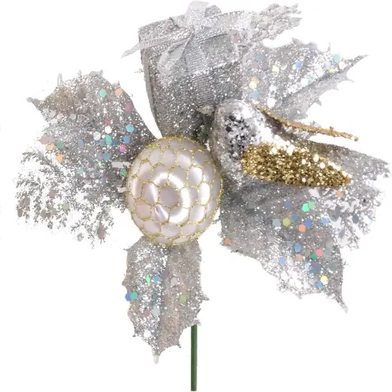 Silver Glitter Bird Box Picks - 24-Pack, Christmas Tree Ornaments - Perfect for Wreaths, Garlands, Gifts - Sparkling Holiday Decor - 2024 Christmas Collection, Floral Home by Artificial Flowers {1}