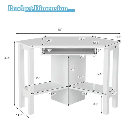 Costway Wooden Corner Desk With Drawer Computer PC Table Study Office Room White {2}
