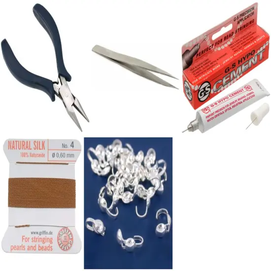 Bead Tip Kit - Pliers, Tweezers, Cement, Carnelian Bead Cord #4 & 25 Bead Tips {1}