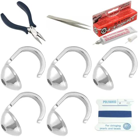 Bead Tip Kit - Pliers, Tweezers, Cement, 5 Bead Tips & Blue Bead Cord #6 {1}