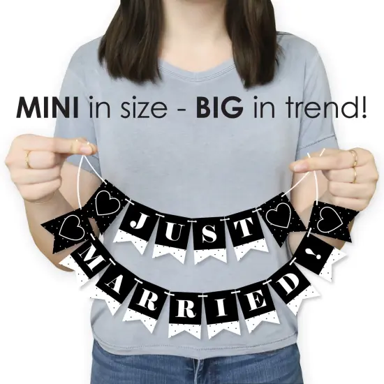 Big Dot of Happiness Mr. and Mrs. - Black and White Wedding or Bridal Shower Mini Pennant Banner - Just Married {4}