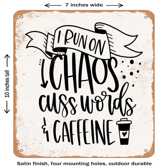 DECORATIVE METAL SIGN - Chaos Cuss Words- Vintage Rusty Look {1}