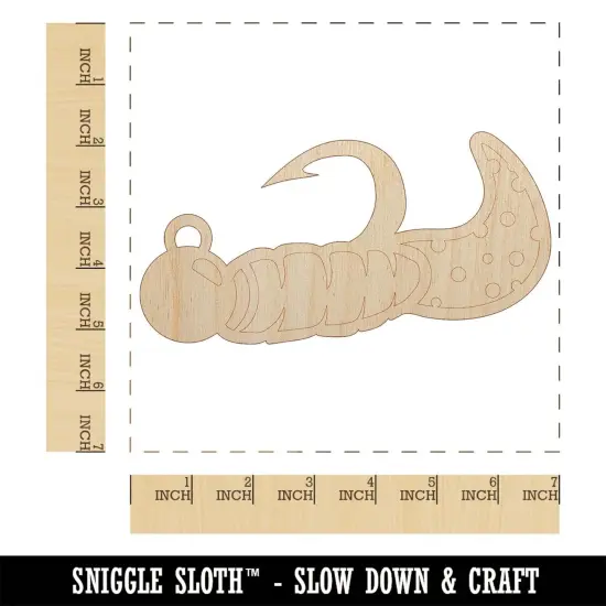 Fishing Jig Rubber Grub Lure Bait Angler Unfinished Wood Shape Piece Cutout for DIY Craft Projects {1}