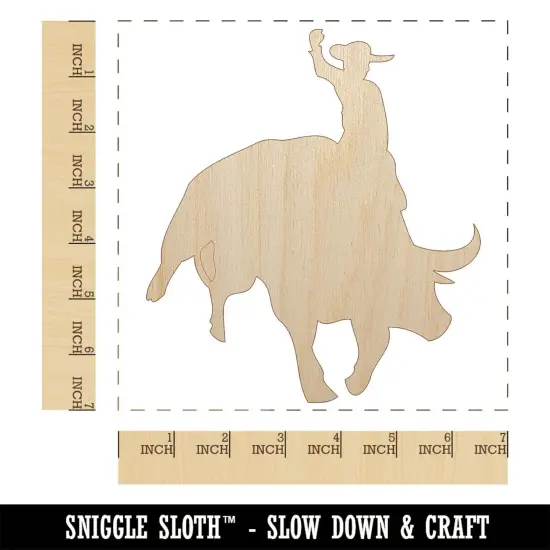 Rodeo Cowboy Riding on Bucking Bull Unfinished Wood Shape Piece Cutout for DIY Craft Projects {1}
