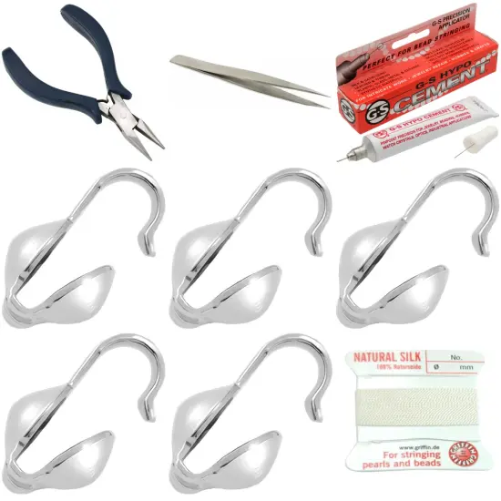 Bead Tip Kit - Pliers, Tweezers, Cement, 5 Bead Tips & White Bead Cord #3 {1}