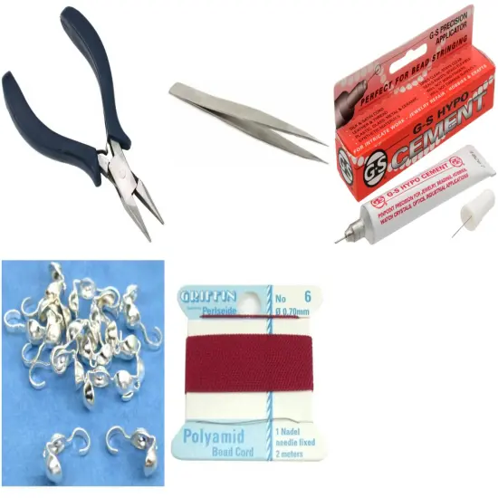 Bead Tip Kit - Pliers, Tweezers, Cement, 15 Bead Tips & Garnet Bead Cord #6 {3}