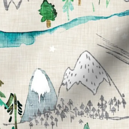 Various Fabrics by the Yard or Fat Quarter Map Kid'S Outdoors Woodland Mountains Woods River Forest Trees Custom Printed Fabric by Spoonflower {7}