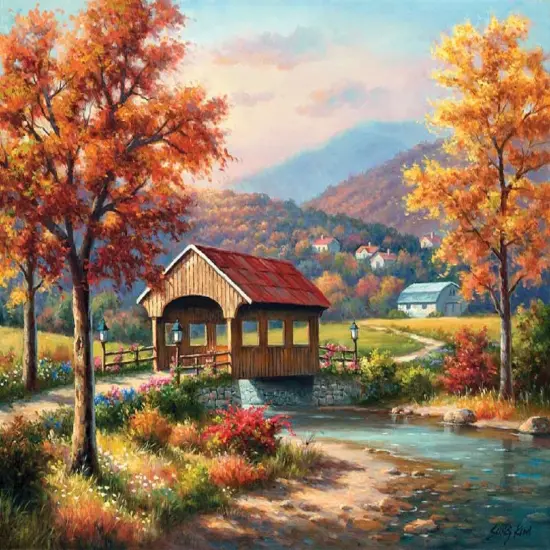 Sunsout Covered Bridge in Fall 500 pc Jigsaw Puzzle 36610 {1}