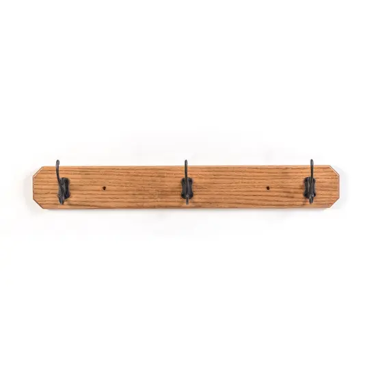 Amish Handmade Oak Wall Mount Board Space Saving Coat Rack 3 Metal Hook {1}