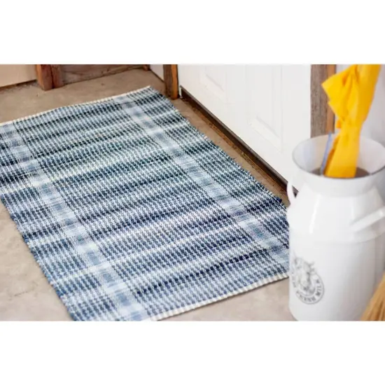 Tough Hand Woven Recycled Cotton Denim Jean Rag Floor Rug 48 x 26 Inches {4}