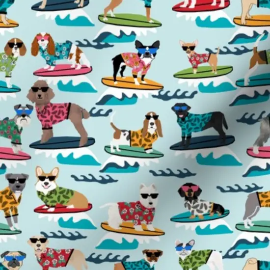 Various Fabrics by the Yard or Fat Quarter Surfing Dogs Summer Beach Fun Small Surf Tropical Cute Pug Pugs Frenchie Custom Printed Fabric by Spoonflower {7}