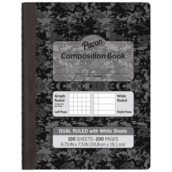 Dual Ruled Composition Book, Dark Gray Marble, 1/4" Grid & 3/8" Wide Ruled, 9-3/4" x 7-1/2", 100 Sheets, Pack of 6 {2}