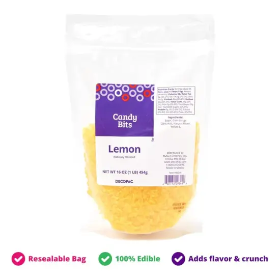 DecoPac Lemon Crushed Candy Bits, Sugar Decorations For Cakes, Toppings, Cupcakes, and Drinks, Yellow, 16oz Pack {3}
