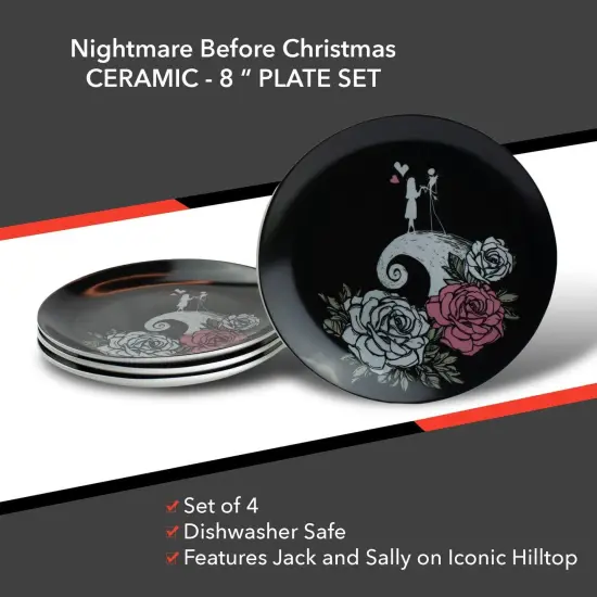 OFFICIAL Nightmare Before Christmas 8" Plate | Jack & Sally on a Hill | Set of 4 {6}