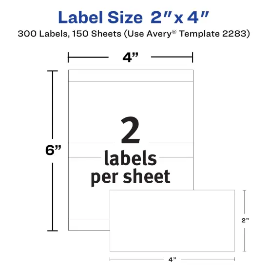 Avery Printable All-Purpose Removable Labels, 2" x 4", White Labels, 3 Packs, 300 Customizable Blank Labels Total (22283) {3}