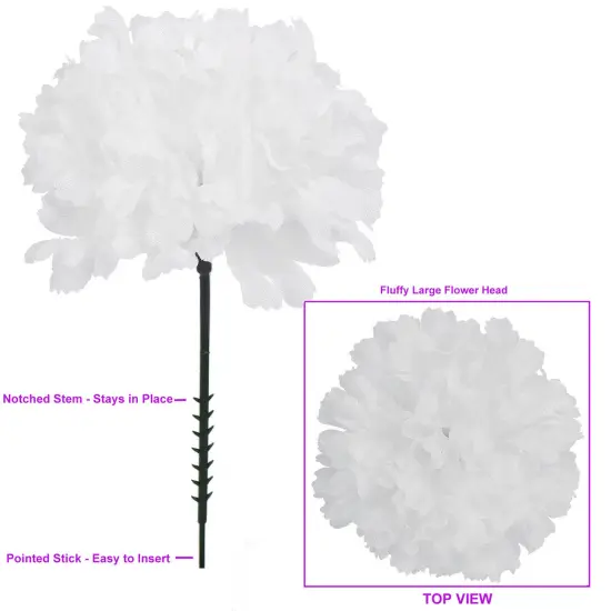100-Pack White Carnation Picks with 5-Inch Stems and 3.5-Inch Blooms, Lifelike Floral Accents for Arrangements, Crafts, Centerpieces, and Decorations, Floral Home by Artificial Flowers {2}