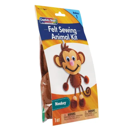 Felt Sewing Animal Kit, Monkey, 6.5" x 10.5" x 1", 6 Kits {5}