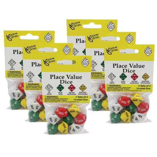 Place Value Dice, 2 Sets of 4 10-Sided Dice Per Pack, 6 Packs {1}