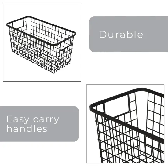 Smart Design Nestable Basket Organizer with Handles - Steel - 6 x 12 x 6 - Black- Set of 4 {4}