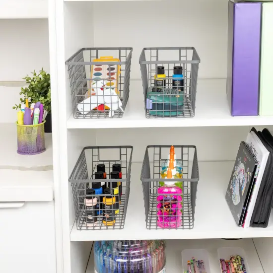 Smart Design Nestable Basket Organizer with Handles - Steel - 6 x 12 x 6 - Gunmetal - Set of 4 {4}