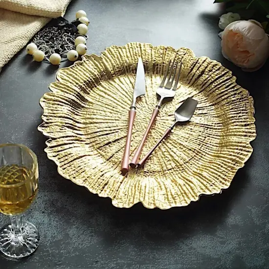 24 GOLD 13" Round Textured Charger Plates Wedding Party Dinner {5}