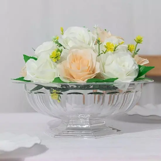 CLEAR 3 Plastic 10" Roman Style Compote VASES Flower Pedestals {1}