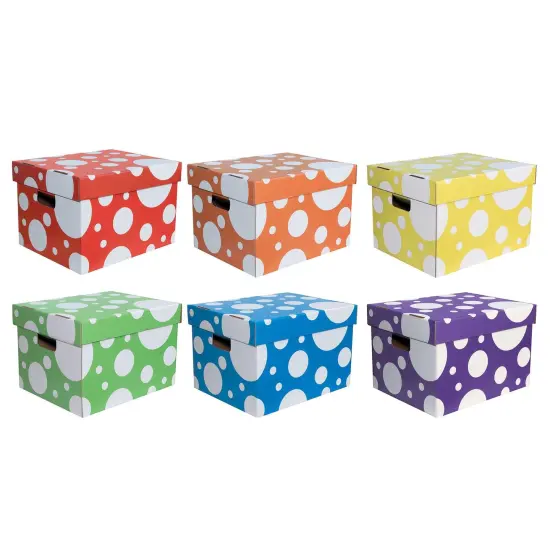 Storage Totes, 6 Assorted Polka Dot Colors, 10-1/8"H x 12-1/4"W x 15-1/4"D, Pack of 6 {1}