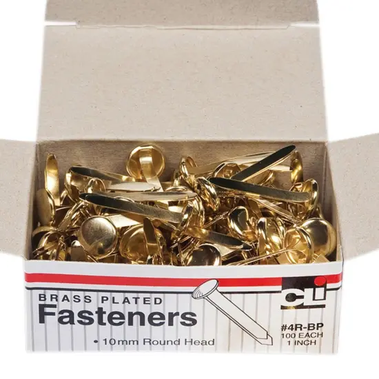 Brass-Plated Paper Fasteners, 1", 100 Per Box, 10 Boxes {3}