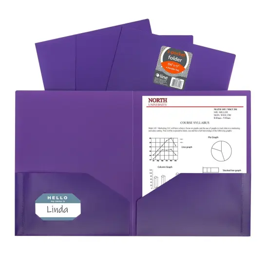 Two-Pocket Heavyweight Poly Portfolio Folder, Purple, Pack of 25 {2}