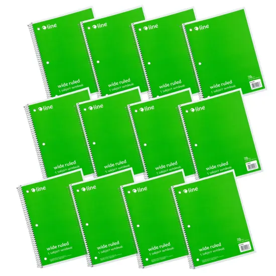 1-Subject Notebook, 70 Page, Wide Ruled, Green, Pack of 12 {1}