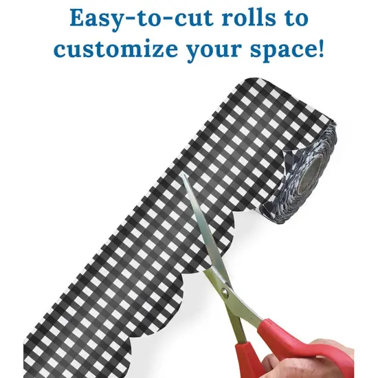 Black Gingham Rolled Scalloped Borders, 65 Feet Per Roll, Pack of 3 {4}