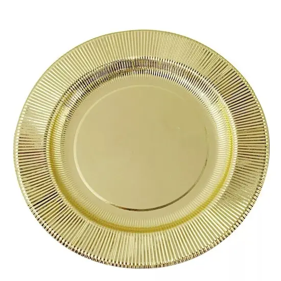 25 GOLD 10" Metallic Round Paper Salad DINNER PLATES Textured Rim {1}