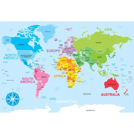 Placemat Studio&trade; Smart Poly&reg; World Map Learning Placemat, 13" x 19", Single Sided, Pack of 10 {1}