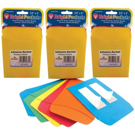 Self Adhesive Library Pockets, 3.5" x 4.875", 30 Per Pack, 3 Packs {1}