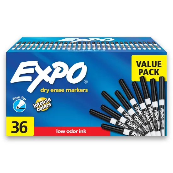 Low Odor Dry Erase Markers, Fine Tip, Black, 36 Count {1}