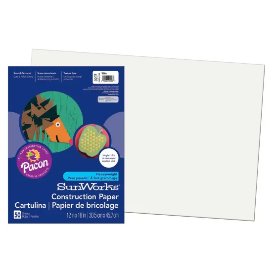 Construction Paper, White, 12" x 18", 50 Sheets Per Pack, 5 Packs {2}